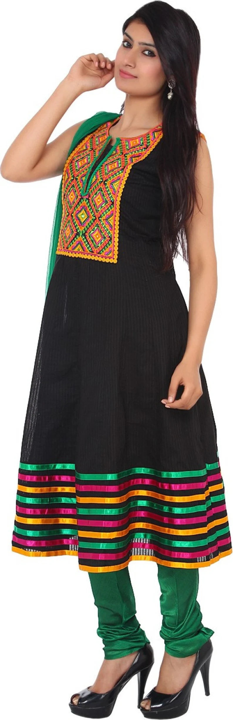 Black Salwar Kameez , Readymade Salwar Kameez , Indian Dresses for Women , Black Embroidered Dress , Chest - 38 Inches