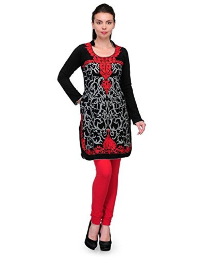 Black woollen embroidered kurti for women , Chest 34 Inches