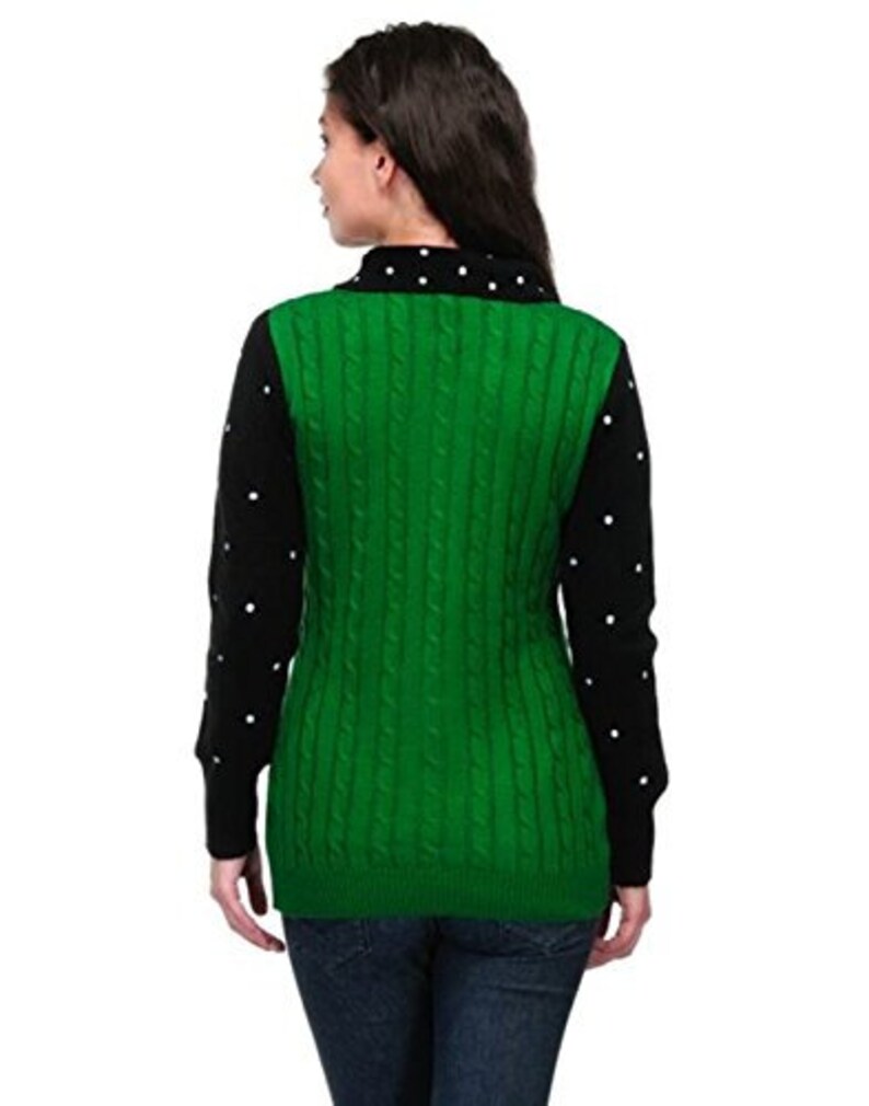 Green / Black woollen sweater for women