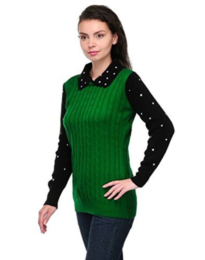 Green / Black woollen sweater for women