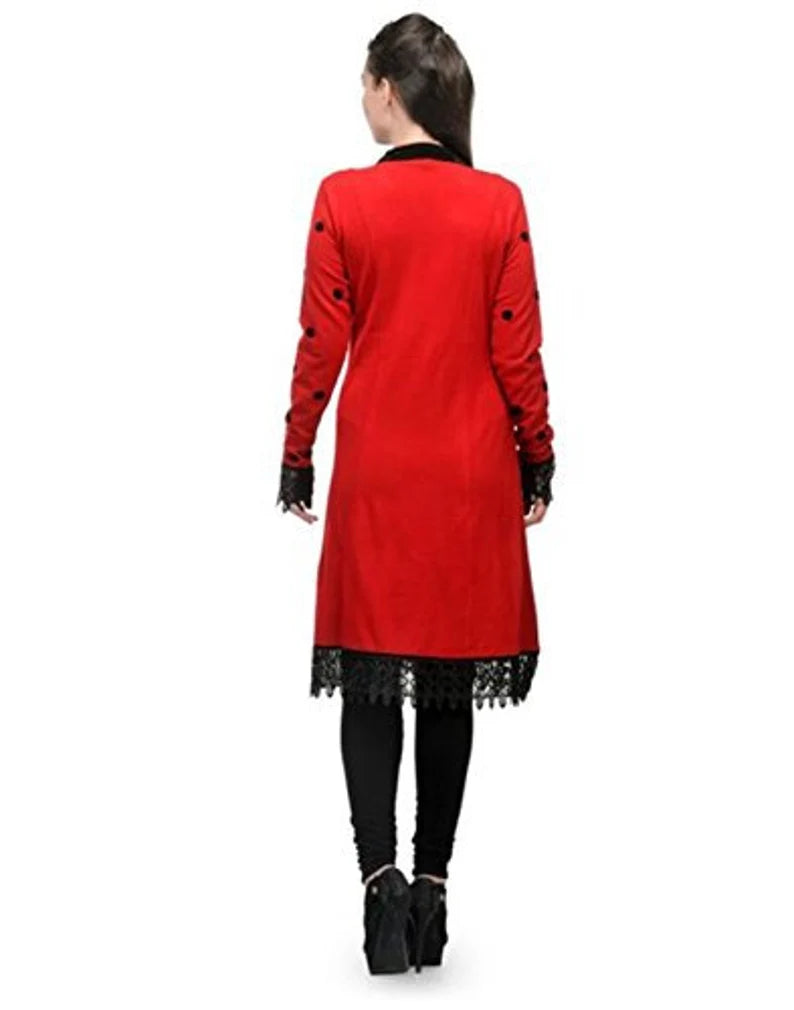 Red woollen embroidered kurti , Chest 38 Inches