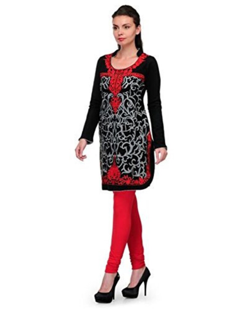 Black woollen embroidered kurti for women , Chest 34 Inches