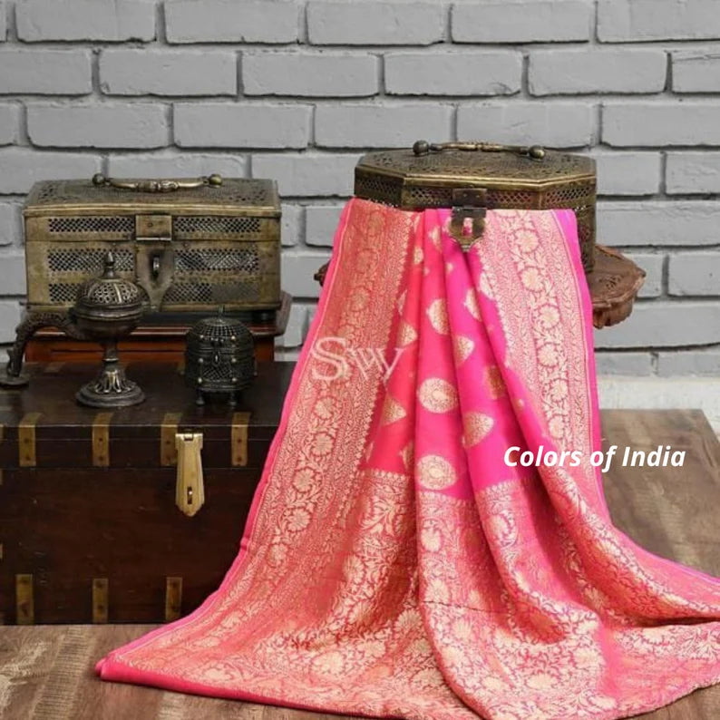 Red Party Wear Semi Georgette Saree , FREE DELIVERY