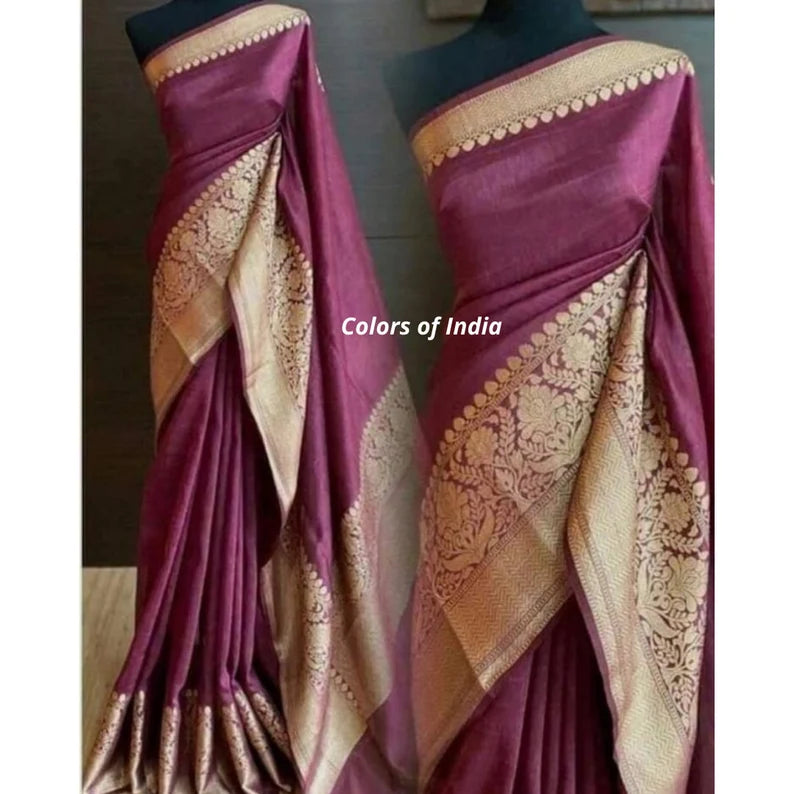 Handwoven Banarasi Linen Saree with blouse piece