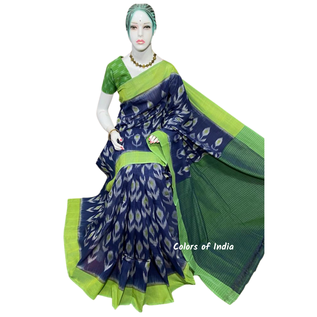 Ikat Cotton sarees for women , Ikat saree blouse , Handloom cotton saree , FREE DELIVERY