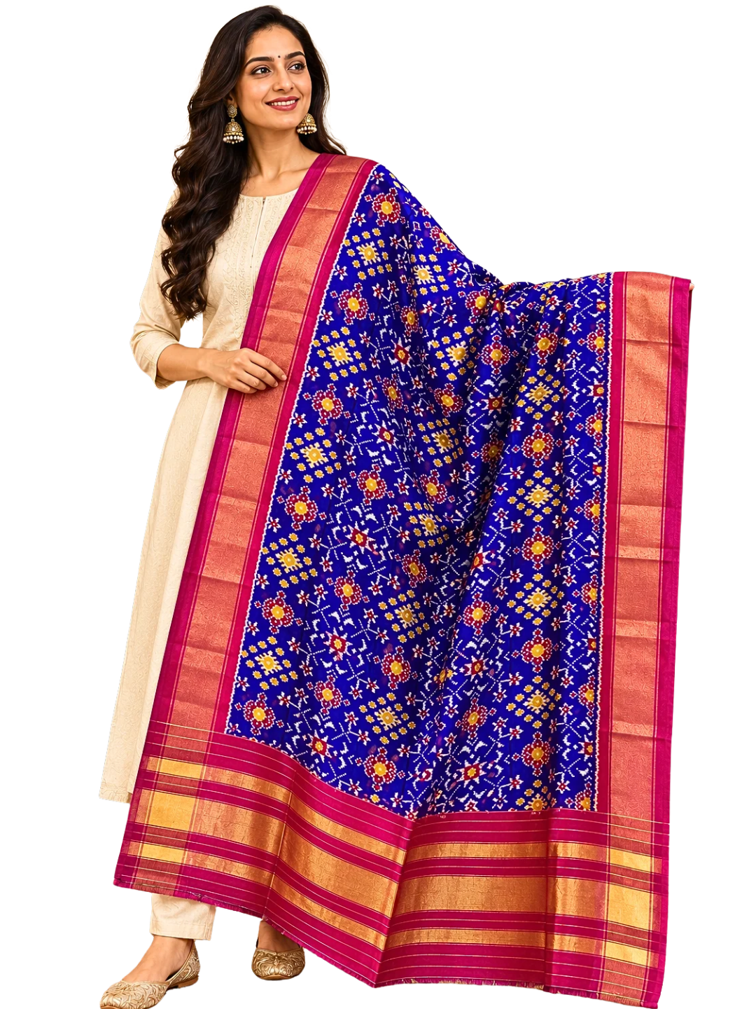 Royal blue silk dupatta , Pure Silk Ikat Dupatta , Handwoven Dupatta for Wedding Season , SILK  MARK CERTIFIED