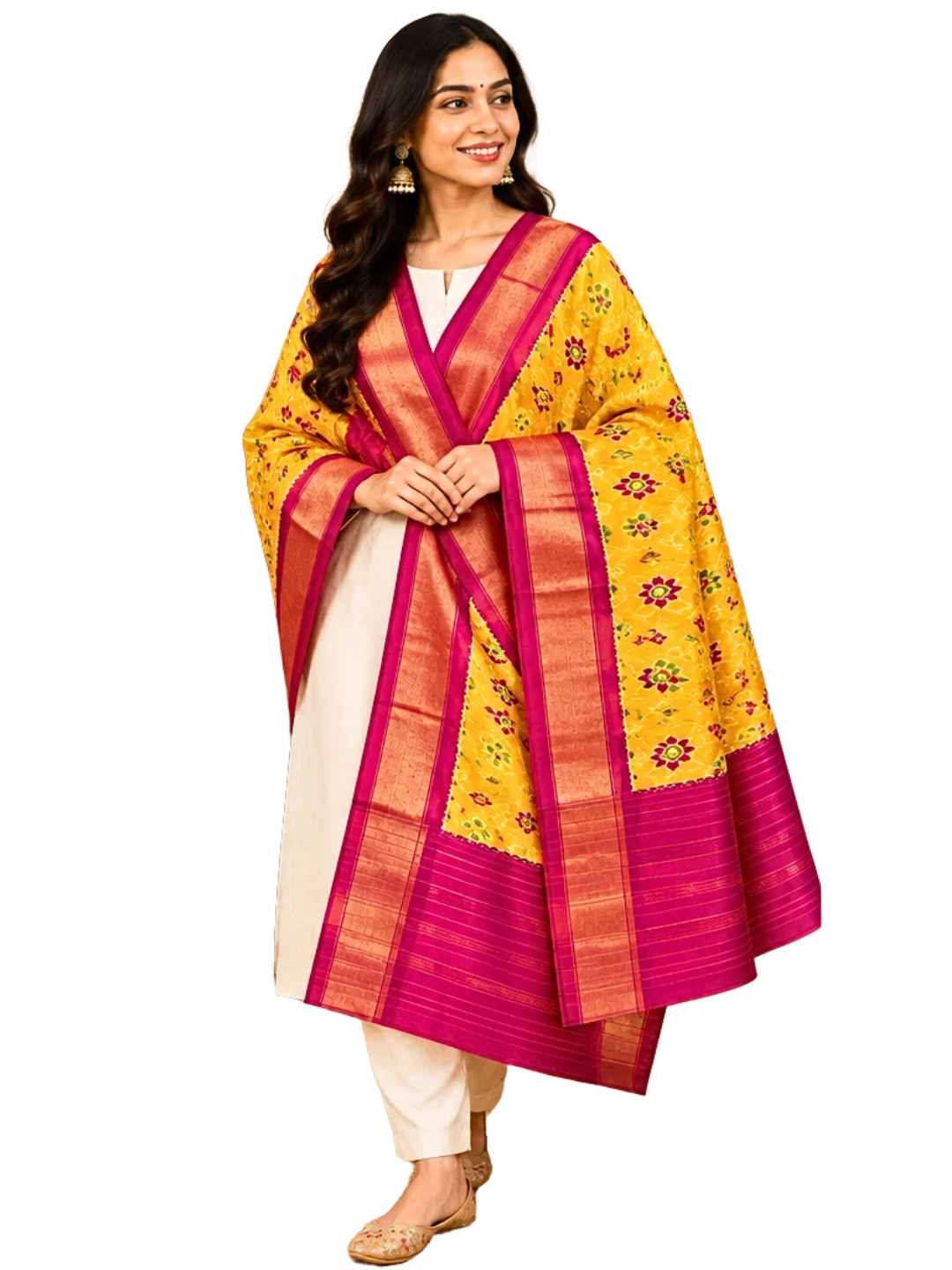 Yellow pure silk dupatta , Handwoven festive wear dupatta , SILK  MARK CERTIFIED