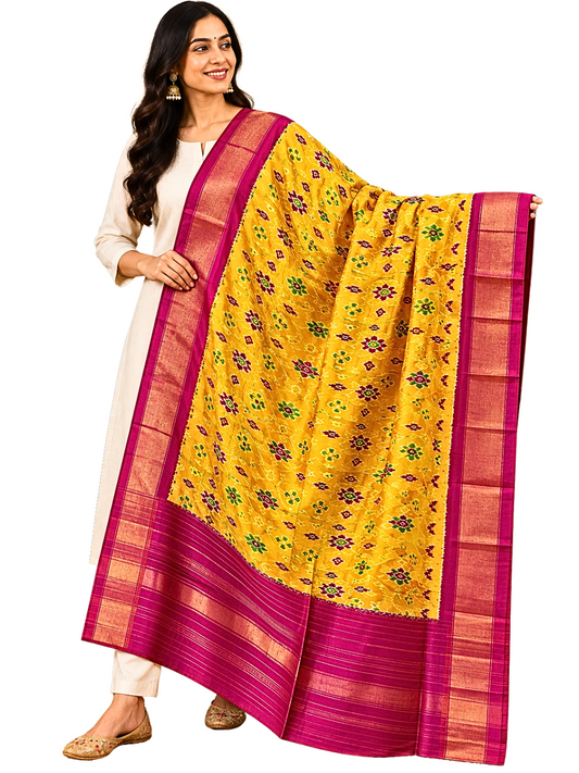 Yellow pure silk dupatta , Handwoven festive wear dupatta , SILK  MARK CERTIFIED