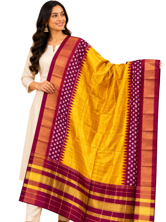 Handloom Silk Ikat Dupatta | Traditional Elegance for Special Occasions SILK MARK CERTIFIED