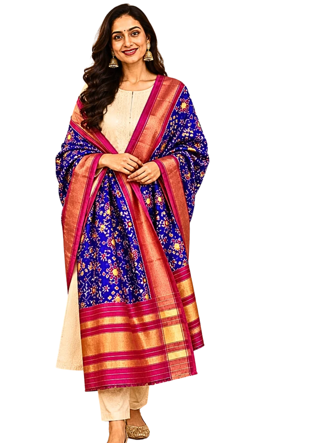 Royal blue silk dupatta , Pure Silk Ikat Dupatta , Handwoven Dupatta for Wedding Season , SILK  MARK CERTIFIED