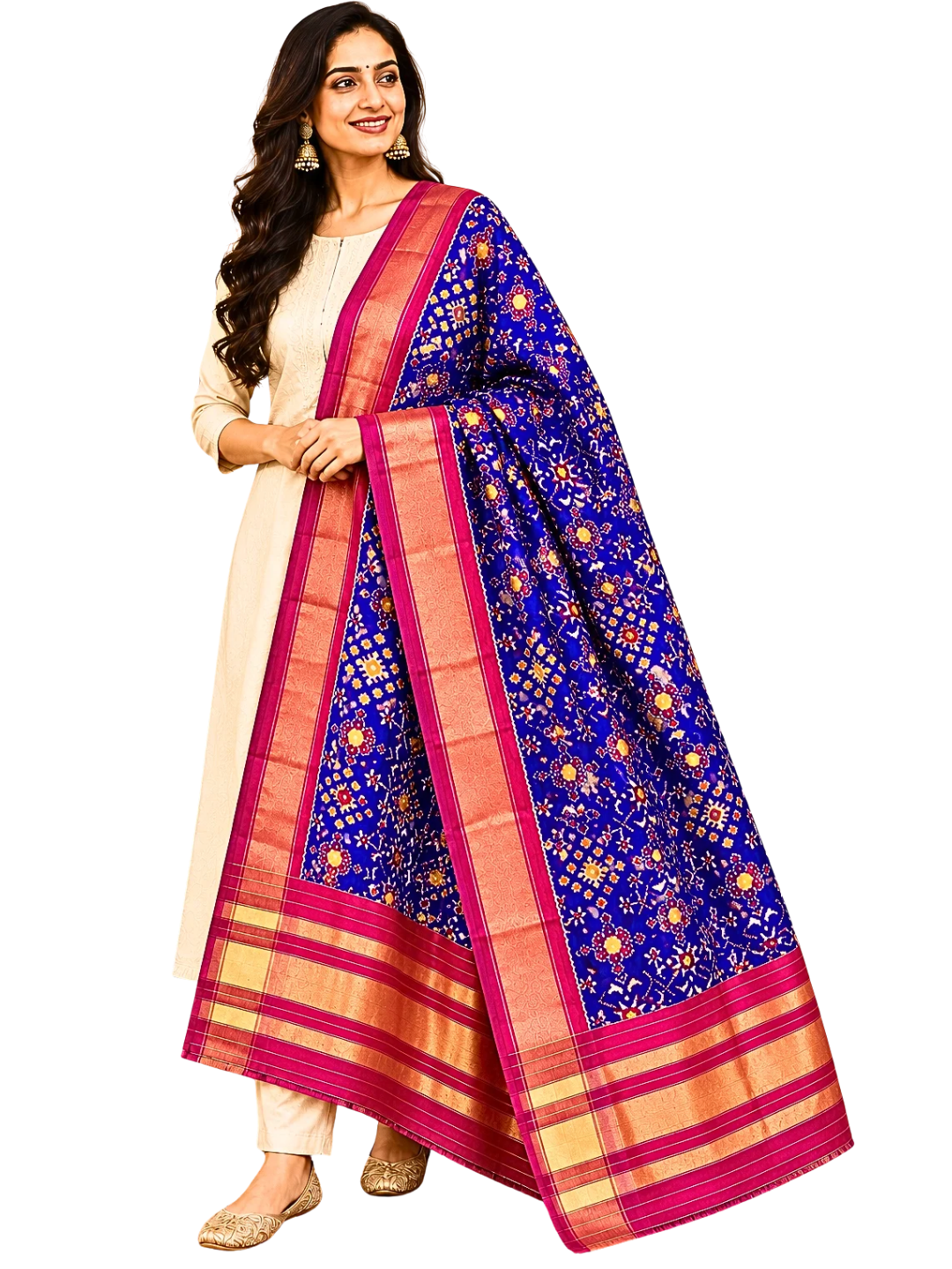 Royal blue silk dupatta , Pure Silk Ikat Dupatta , Handwoven Dupatta for Wedding Season , SILK  MARK CERTIFIED