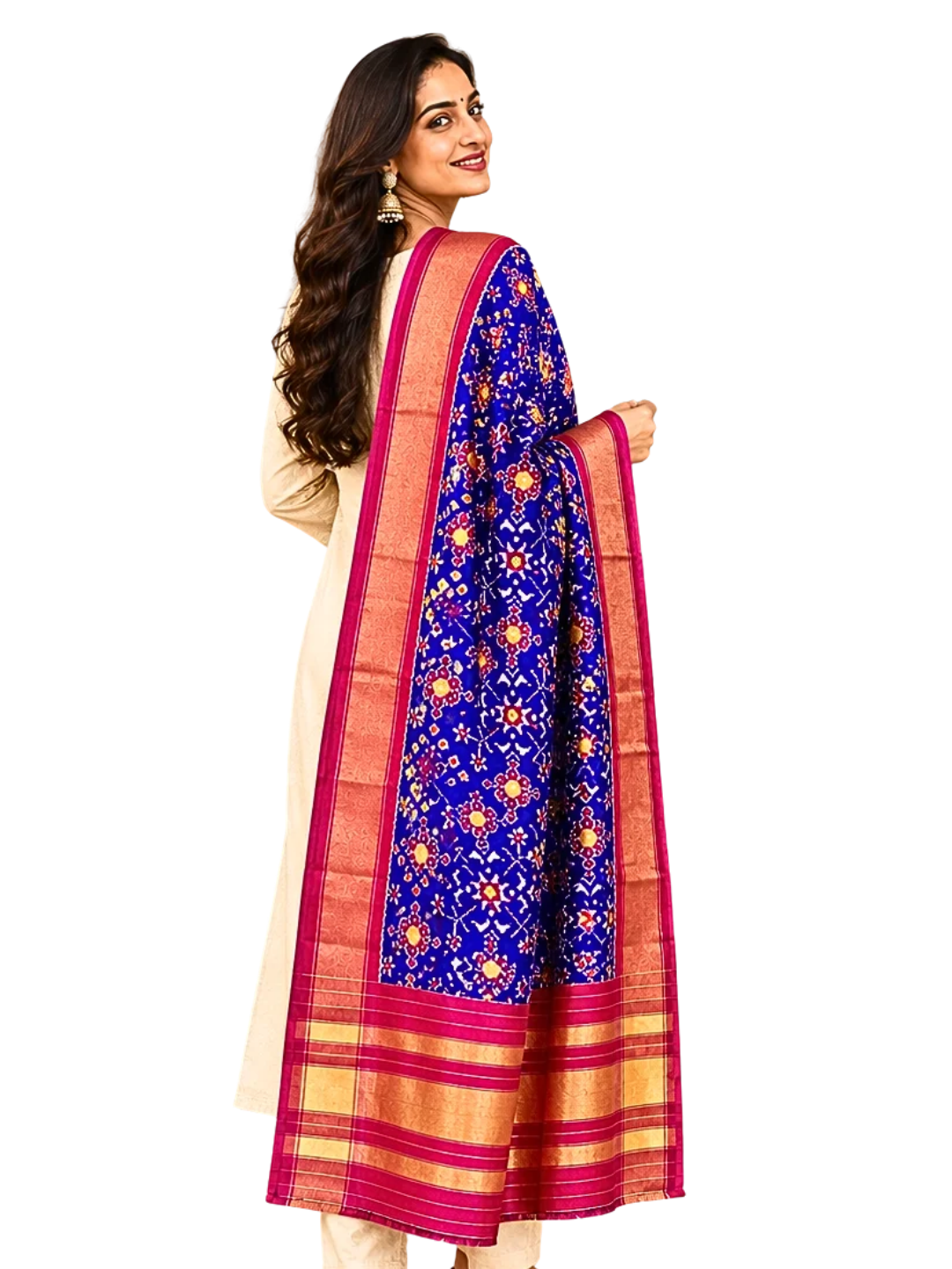 Royal blue silk dupatta , Pure Silk Ikat Dupatta , Handwoven Dupatta for Wedding Season , SILK  MARK CERTIFIED