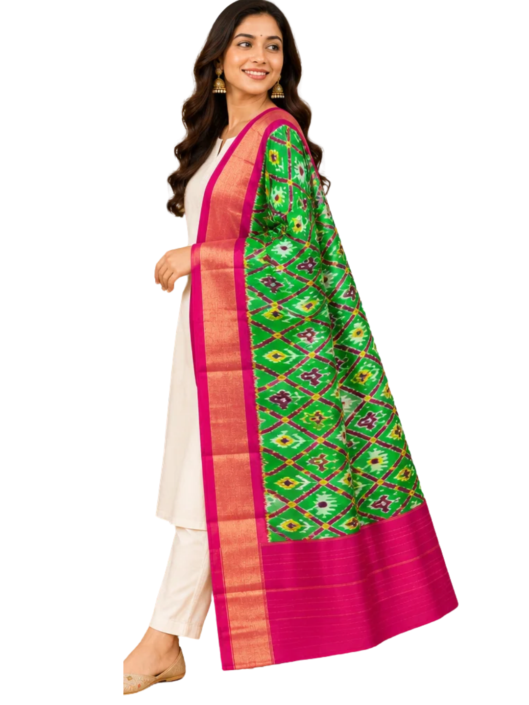 Dupatta en soie verte, Dupatta traditionnel festif pour femmes, CERTIFIÉ SILK MARK