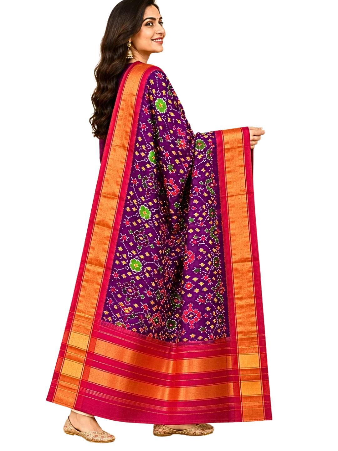 Purple silk dupatta , Authentic Handloom Pure Silk Ikat Dupatta ,  SILK  MARK CERTIFIED