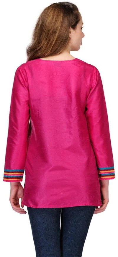 Pink Embroidered Art Silk Kurti  ,FREE  DELIVERY