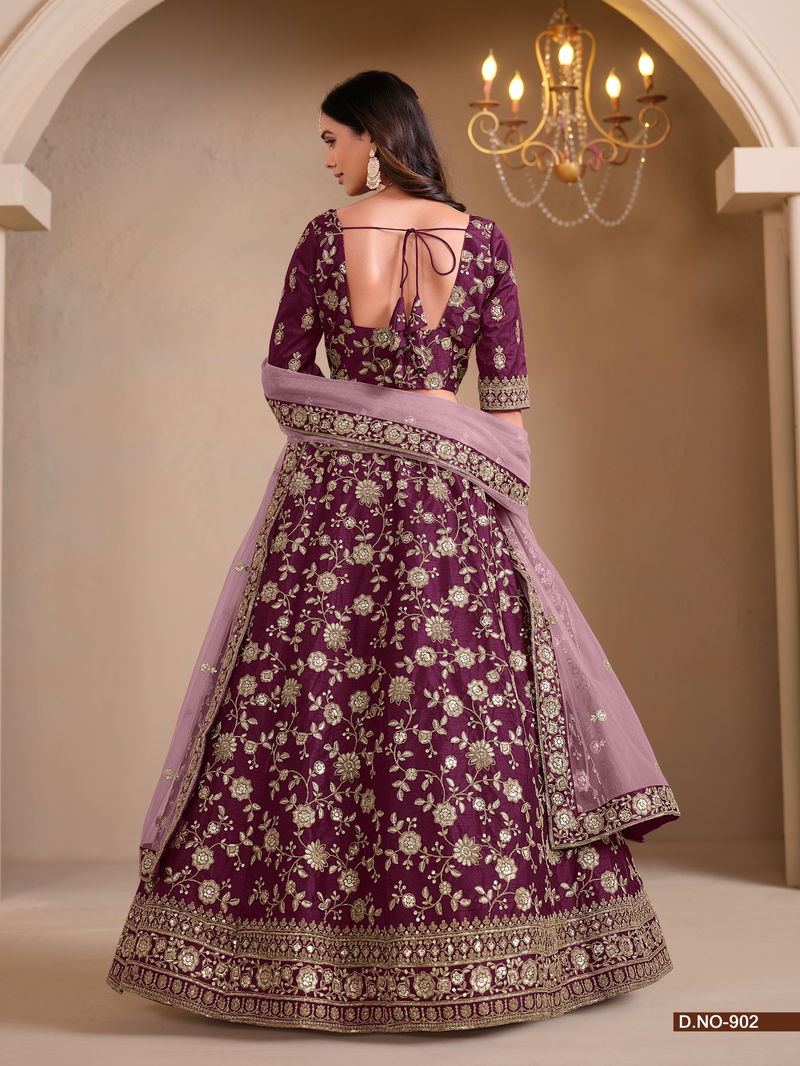 Plum  Heavy Embroidered Lehenga Choli , Designer Wedding  and Festive Wear
