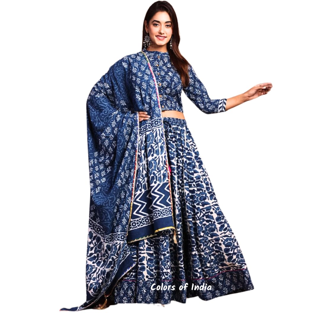 Indigo Blue Cotton Lehenga Choli  for Women  , FREE  DELIVERY