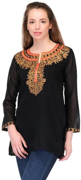 Black Georgette Embroidered Party Wear Kurti  , FREE  DELIVERY