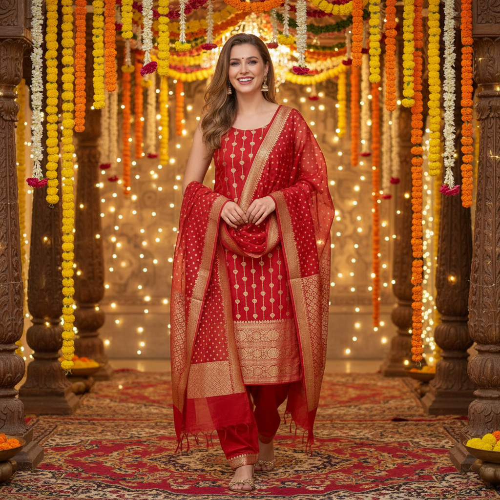 Banarasi  chanderi  wedding dress material