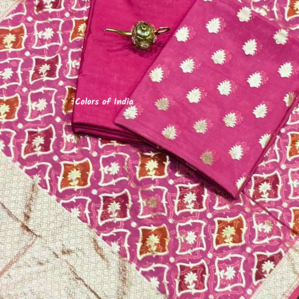 Banarasi   Chanderi  Cotton Unstitched Suits  , FREE  DELIVERY