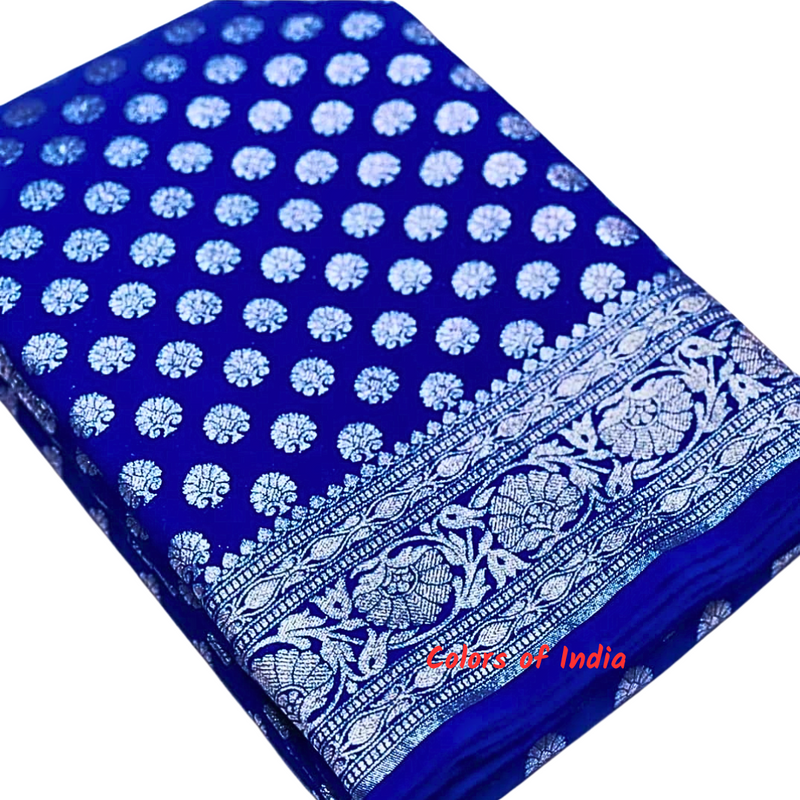 Banarasi  party wear  saree with double border  and heavy pallu   , FREE  DELIVERY