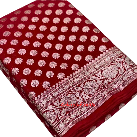 Banarasi  party wear  saree with double border  and heavy pallu   , FREE  DELIVERY