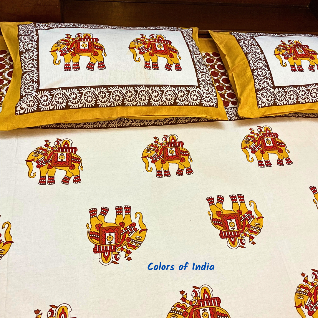 White Handblock Printed Cotton Queen Size Bedsheeet  , FREE  DELIVERY