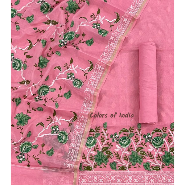 Banarasi   Embroidered Chanderi  Cotton Unstitched Suits  , FREE  DELIVERY