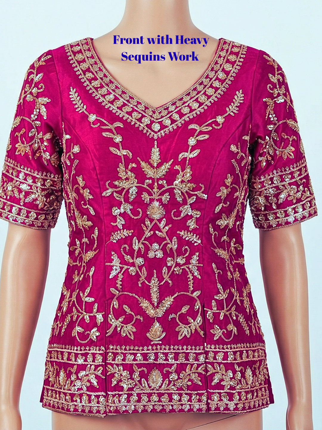 Magenta Party Wear Embellished Organza Top & Palazzo Suit