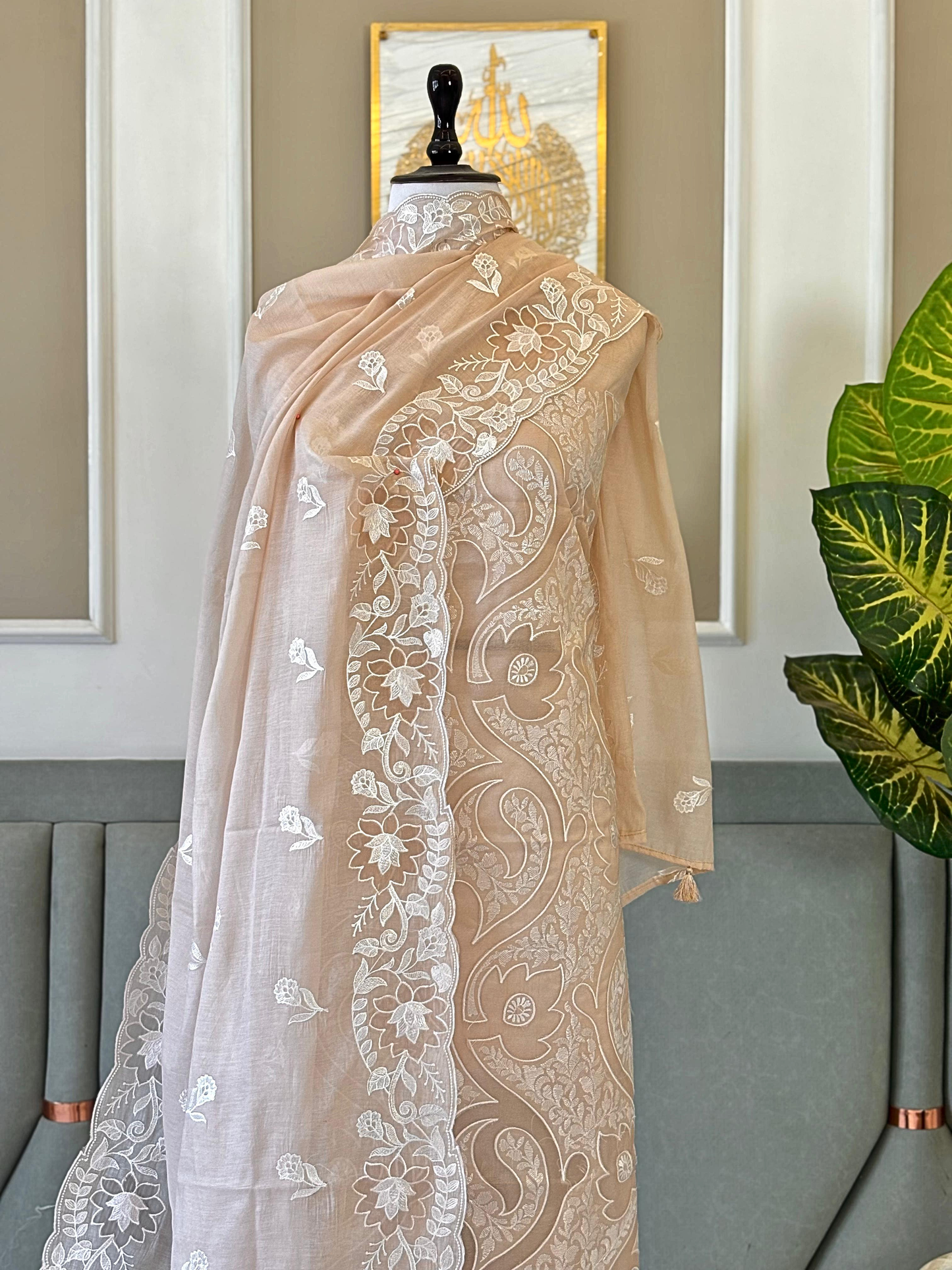 Mal Chanderi Embroidered Summer Suit Set with Dupatta & Cotton Bottom