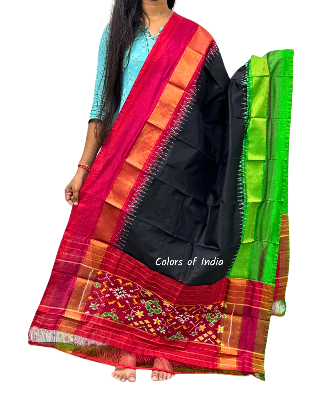 Black Dupatta ,    100 % Pure Silk Ikat Dupatta  , FREE  DELIVERY