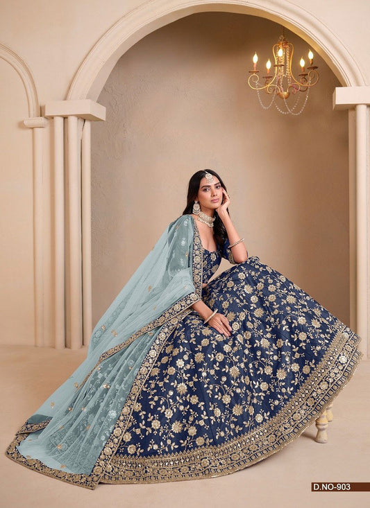 Navy Blue  Heavy Embroidered Lehenga Choli , Designer Wedding  and Festive Wear
