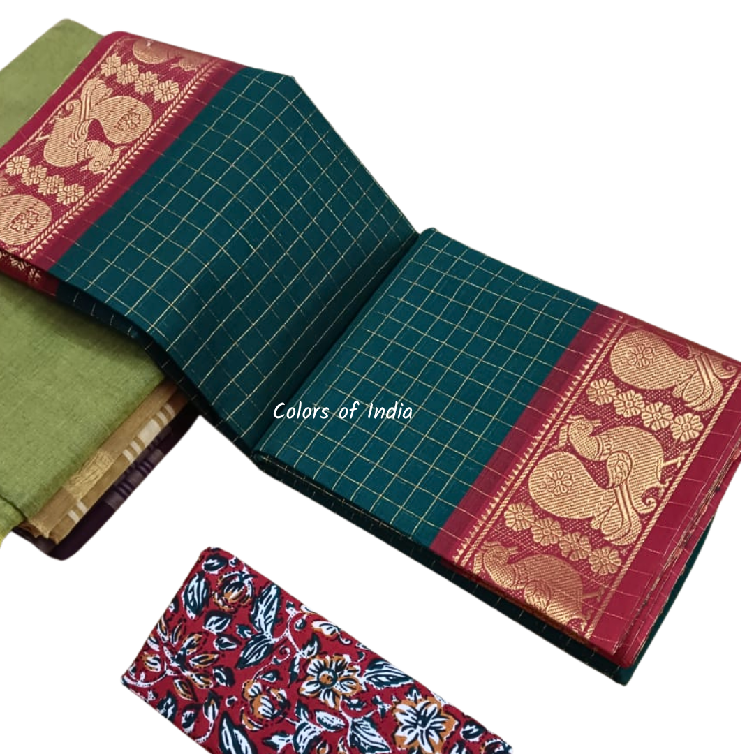kanchi check saree with border , Cotton sarees for women , Summer saree , Kanchi saree