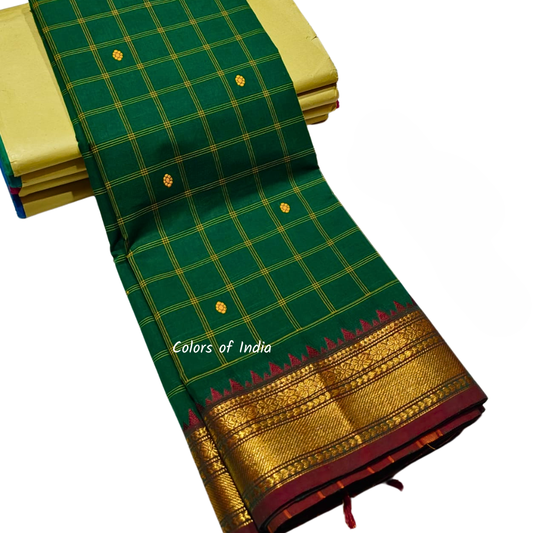 kanchi check saree with border , Cotton sarees for women , Summer saree , Kanchi saree