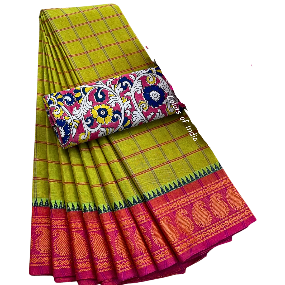 kanchi check saree with border , Cotton sarees for women , Summer saree , Kanchi saree