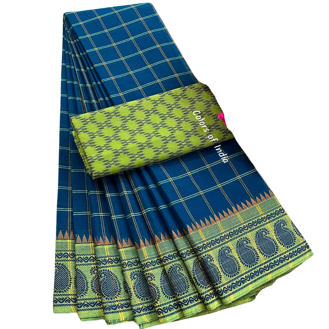 kanchi check saree with border , Cotton sarees for women , Summer saree , Kanchi saree