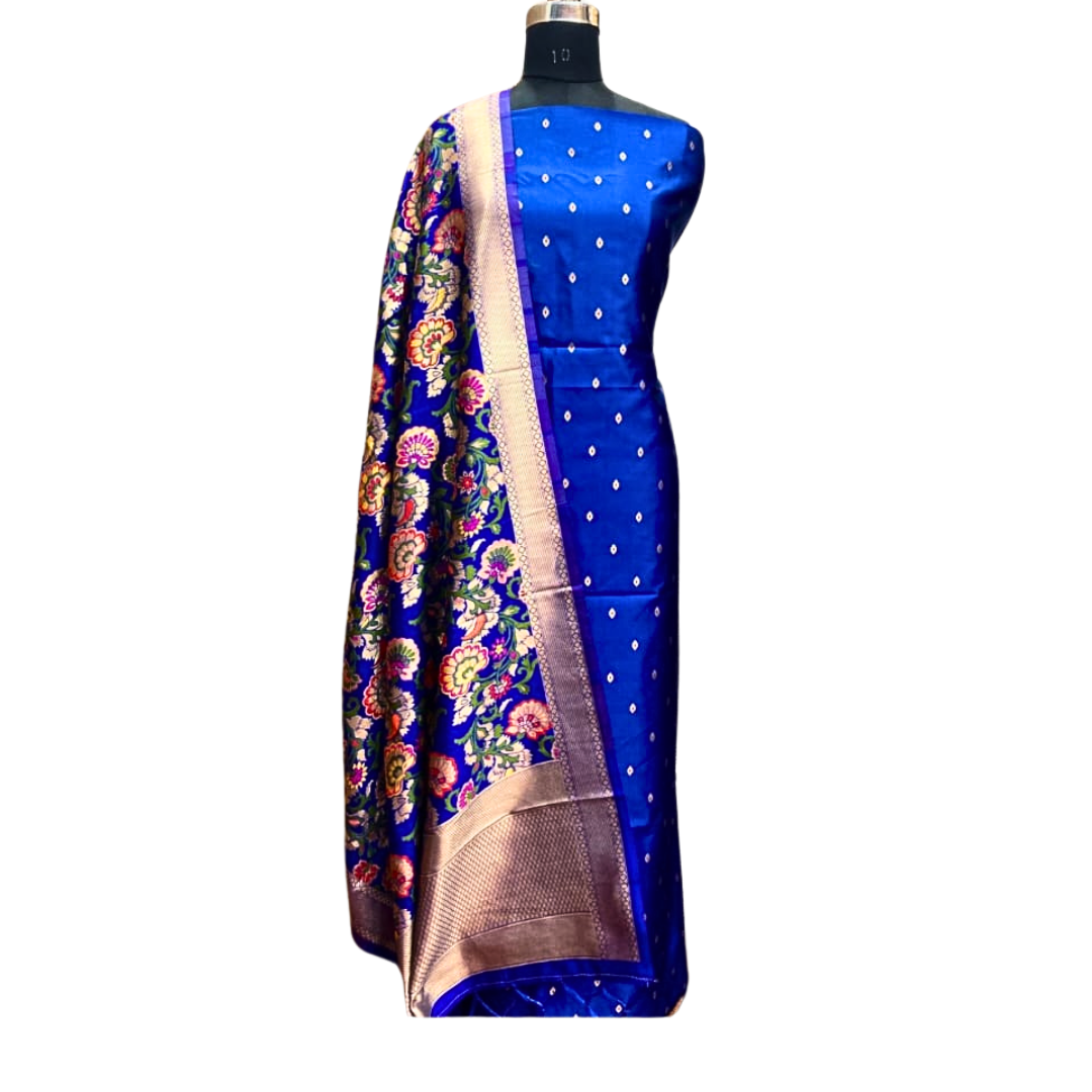 Elegant Party Wear Unstitched Dress Material with Woven Floral Jacquard Dupatta