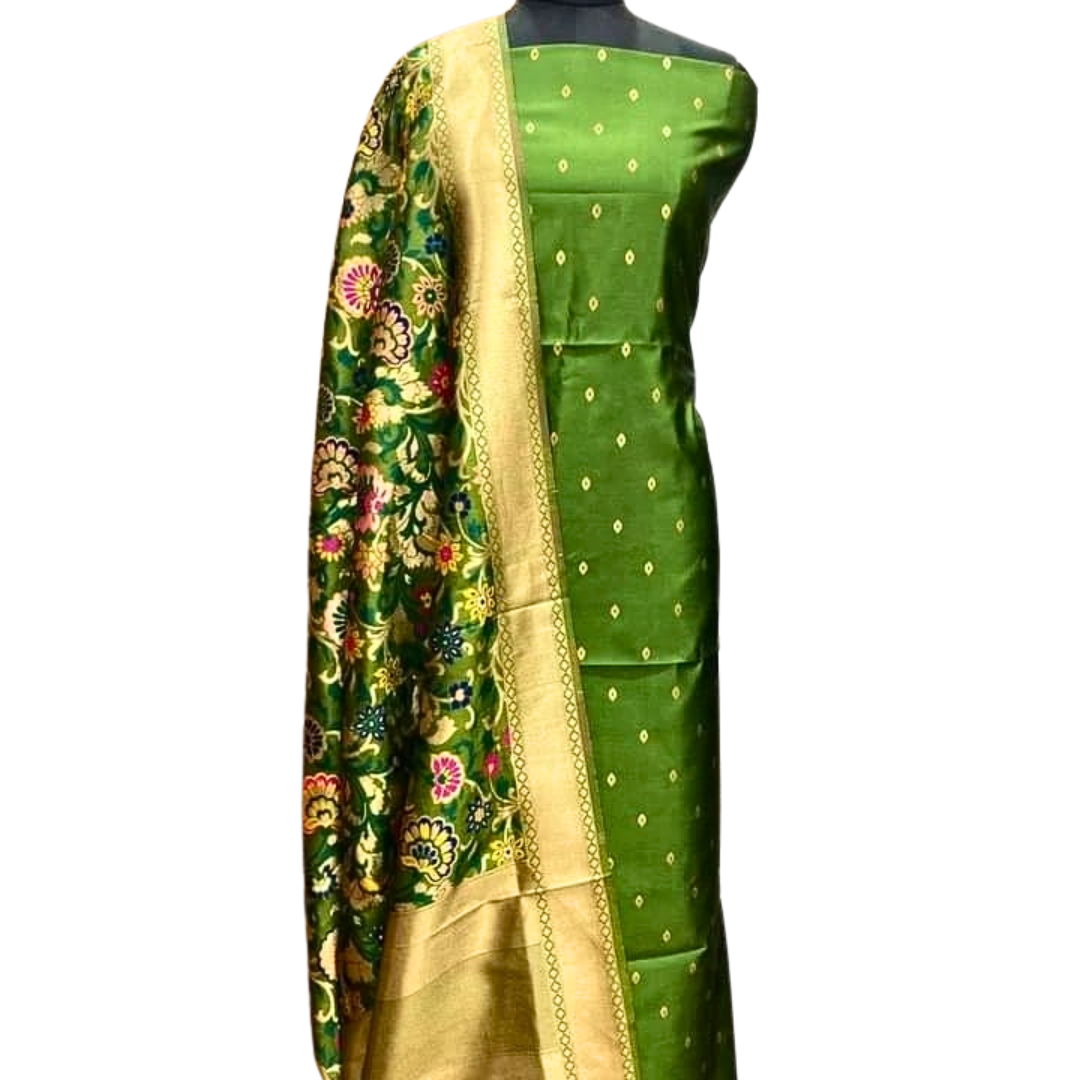Elegant Party Wear Unstitched Dress Material with Woven Floral Jacquard Dupatta