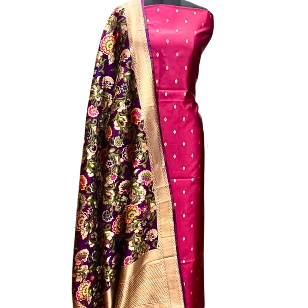 Elegant Party Wear Unstitched Dress Material with Woven Floral Jacquard Dupatta