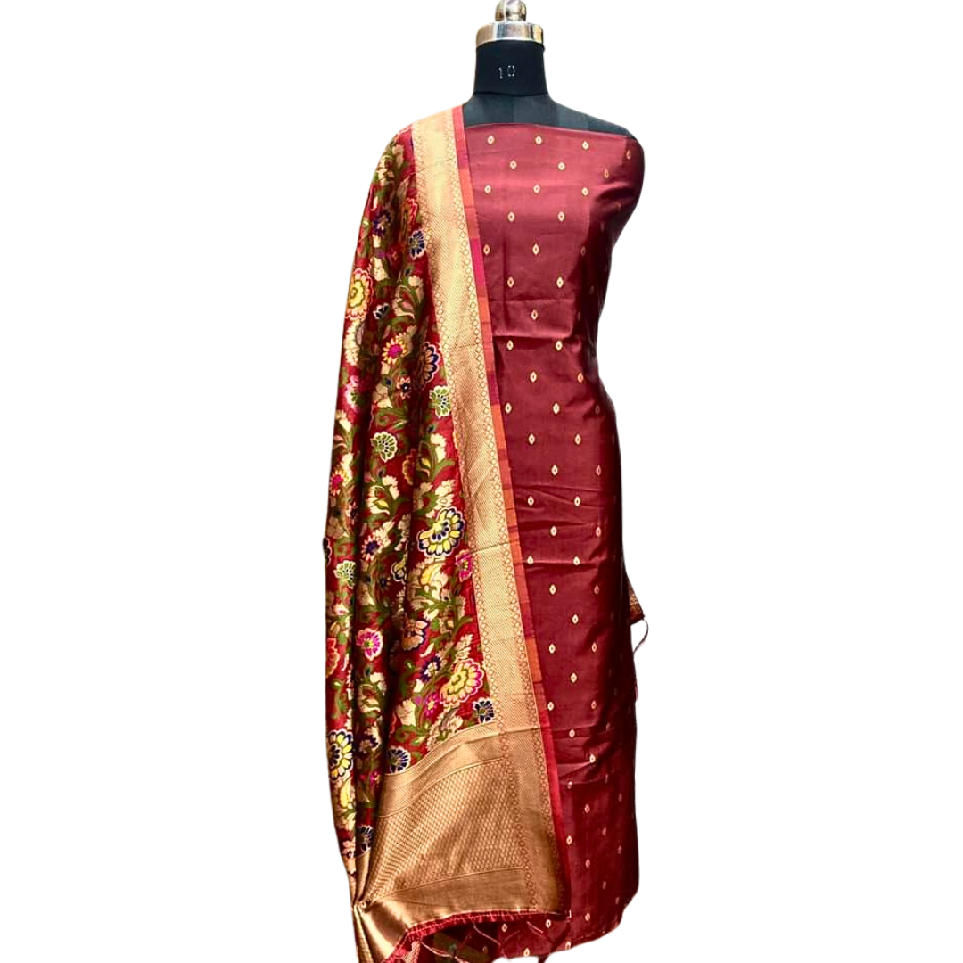 Elegant Party Wear Unstitched Dress Material with Woven Floral Jacquard Dupatta
