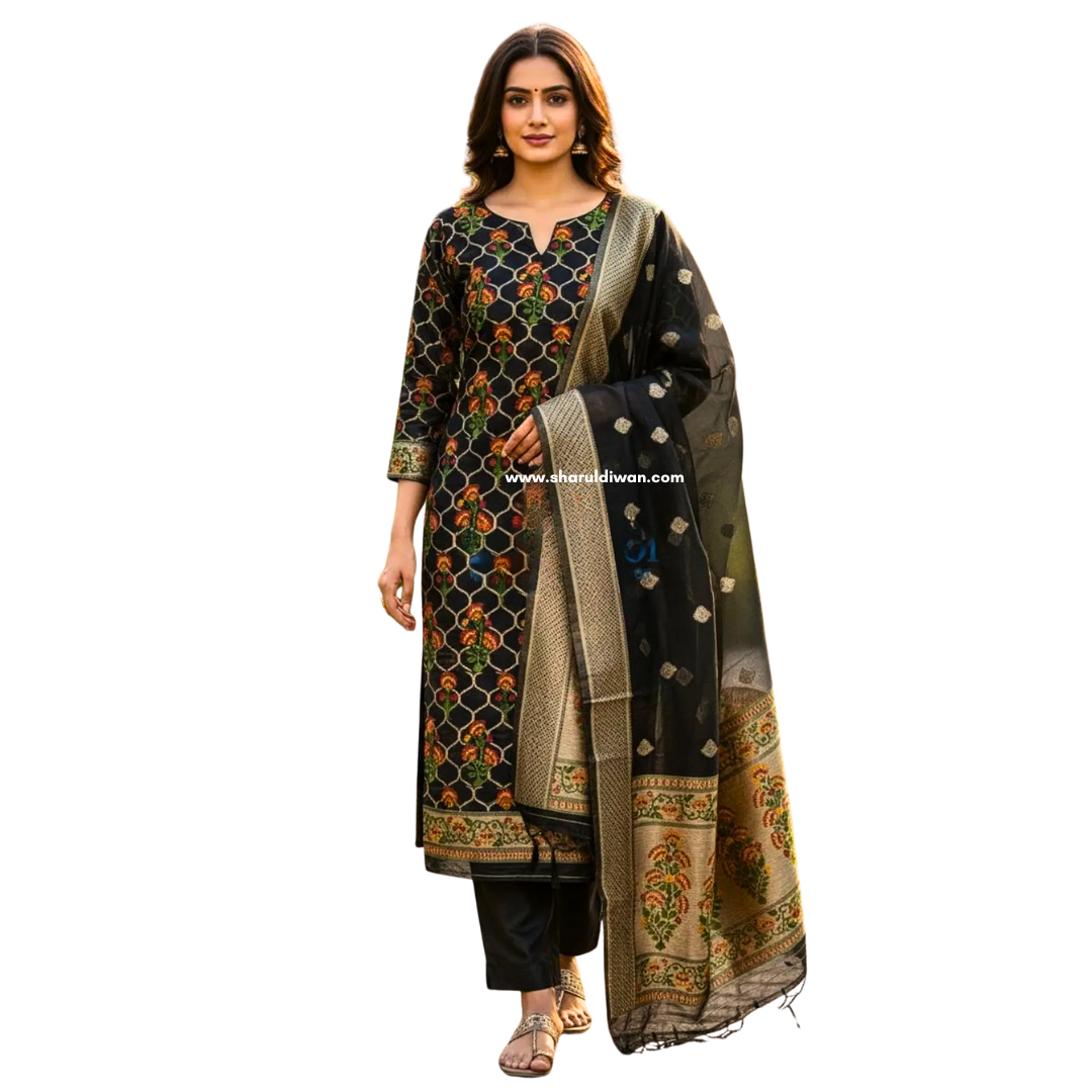 Banarasi Cotton Unstitched Salwar Suit Set with Woven Dupatta | Elegant Festive Wear Dress Material for Women