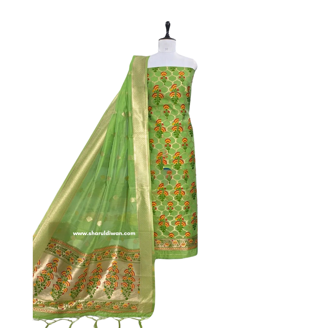 Banarasi Cotton Unstitched Salwar Suit Set with Woven Dupatta | Elegant Festive Wear Dress Material for Women