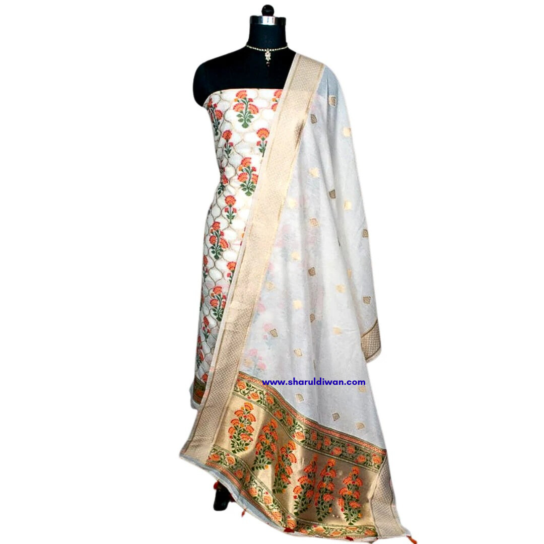Banarasi Cotton Unstitched Salwar Suit Set with Woven Dupatta | Elegant Festive Wear Dress Material for Women