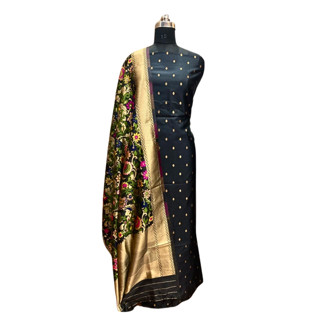 Elegant Party Wear Unstitched Dress Material with Woven Floral Jacquard Dupatta