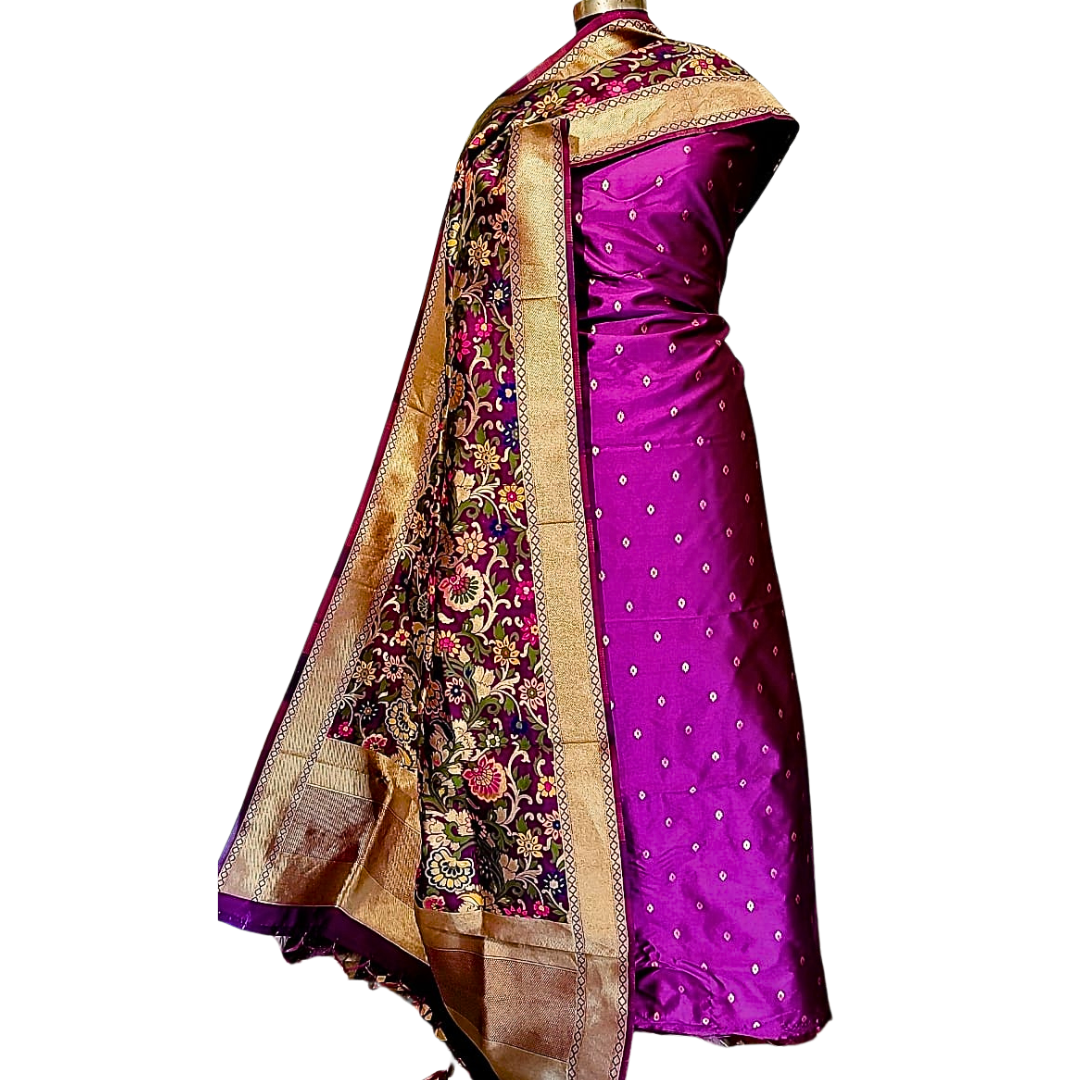 Elegant Party Wear Unstitched Dress Material with Woven Floral Jacquard Dupatta