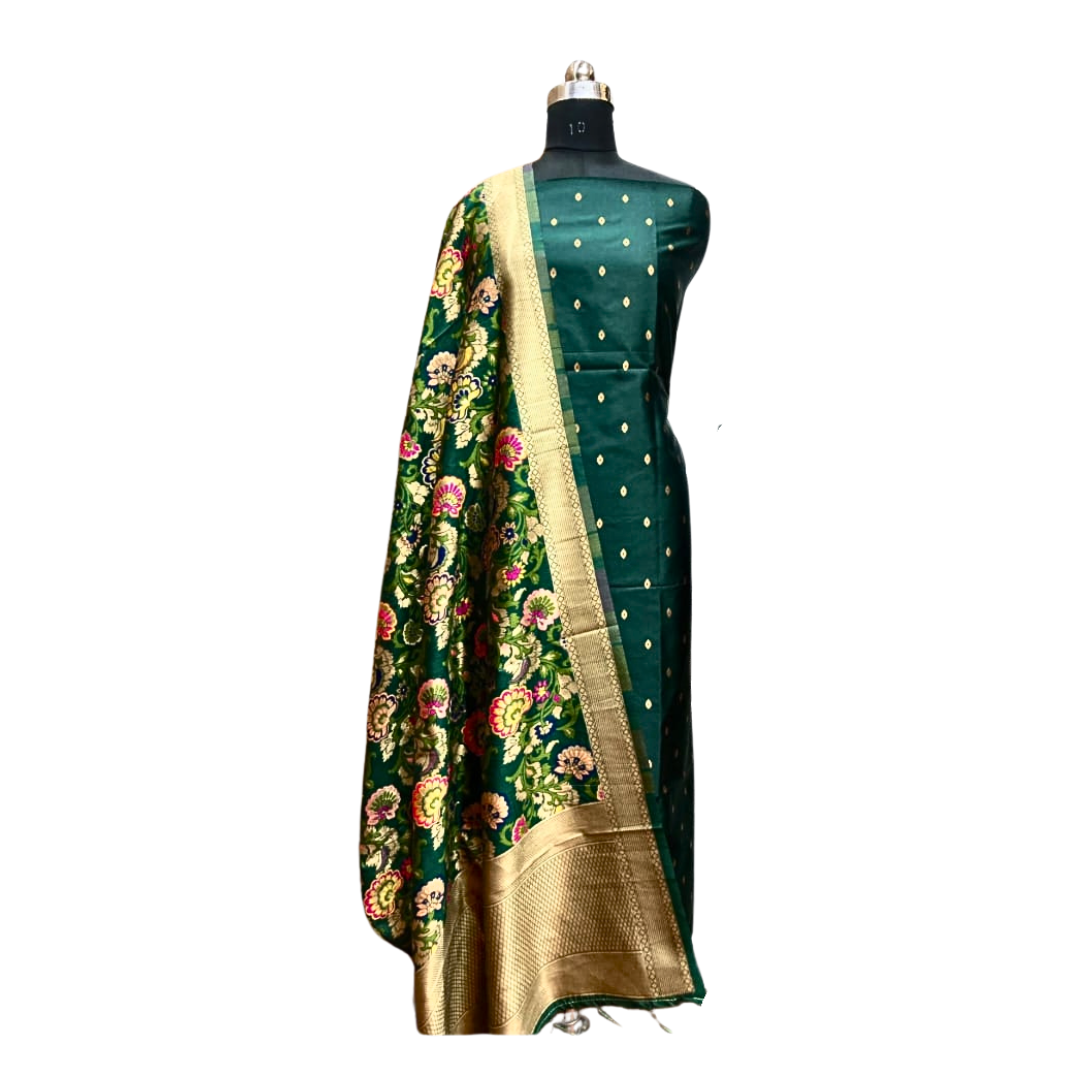 Elegant Party Wear Unstitched Dress Material with Woven Floral Jacquard Dupatta