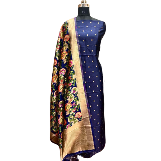 Elegant Party Wear Unstitched Dress Material with Woven Floral Jacquard Dupatta