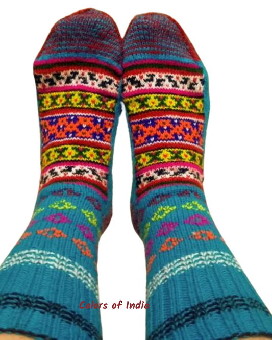 Ladies Blue Handknitted Woollen Socks ,FREE  DELIVERY