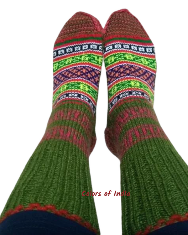 Ladies Olive Green Handknitted Woollen Socks  ,FREE DELIVERY