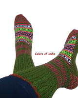 Ladies Olive Green Handknitted Woollen Socks  ,FREE DELIVERY